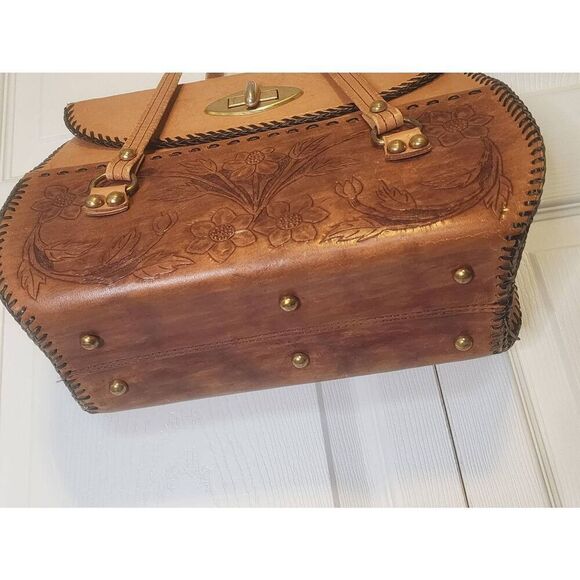 Vintage tooled Leather Hand Bag - Picture 4 of 8